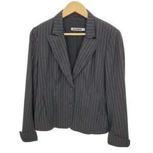 Jil Sander Womens Blazer Jacket Virgin Wool Stretch Pinstripe Gray DE 40 US 10